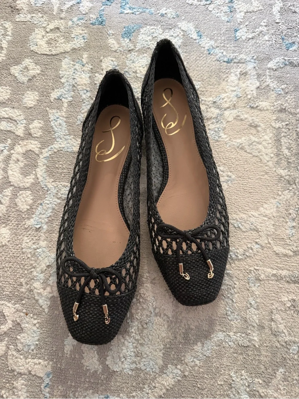 Sam Edelman Women's Black Woven Ballet Flats with Bow